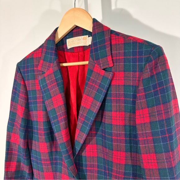 Pendleton Vintage Red & Green Tartan Wool Blazer Made in USA - small medium - Picture 5 of 8